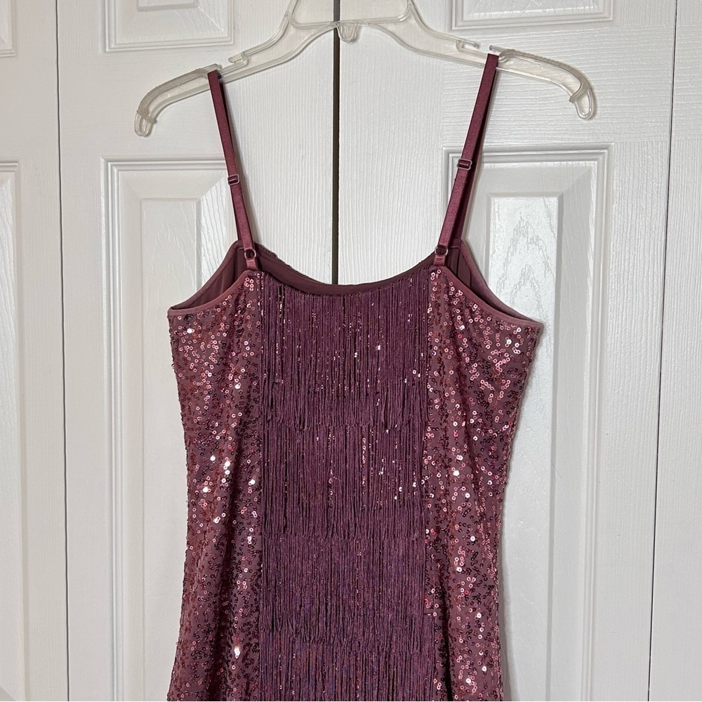 Bebe Plum Sequin Fringe Mini Dress Medium - Picture 10 of 16